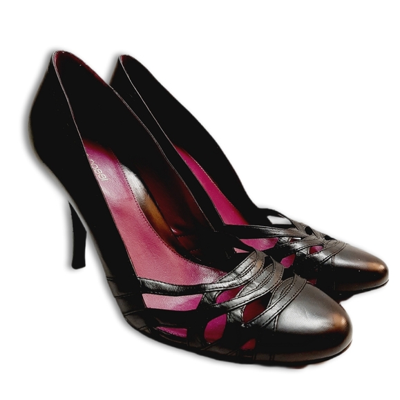 SERGIO ROSSI Italy Elegant Genuine Leather Black High Heel Shoes Sz 7.5 Eur 37.5 - Picture 1 of 14